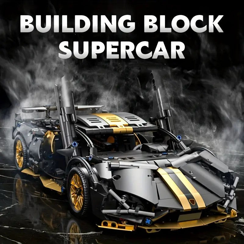 🚗 Set de Bloques de Construcción Auto Deportivo Negro y Dorado – 1300 Piezas