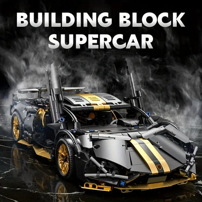🚗 Set de Bloques de Construcción Auto Deportivo Negro y Dorado – 1300 Piezas