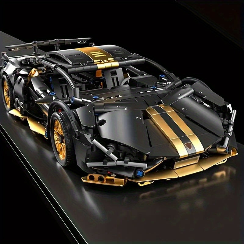 🚗 Set de Bloques de Construcción Auto Deportivo Negro y Dorado – 1300 Piezas